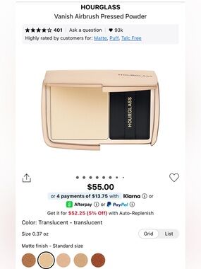 🌸HOURGLASS Vanish Airbrush Pressed Powder - Translucent
